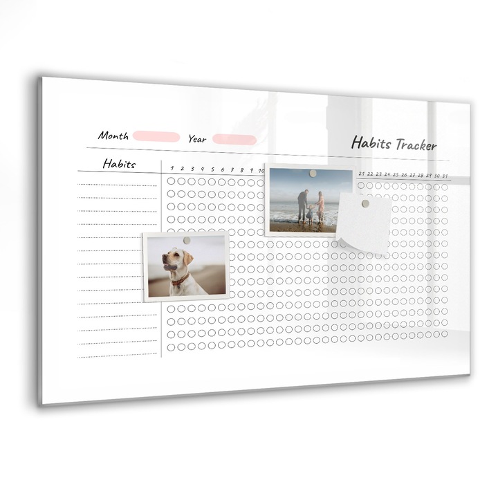 Tabla magnetica, Coloray, Obiceiuri de urmarire, Alb, 60 x 40 cm, Magneti, Marker negru, 010640700010300088507