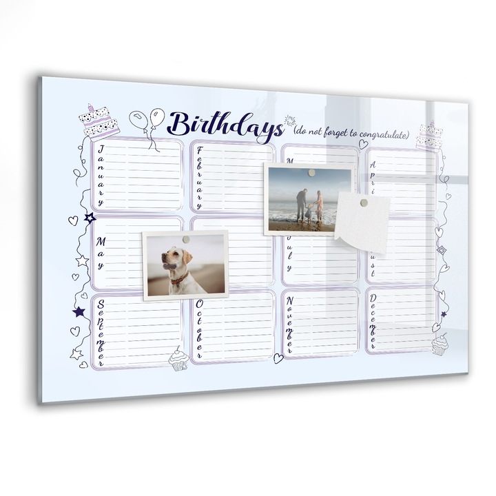 Tabla magnetica, Coloray, Nota de nastere, Albastru, 60 x 40 cm, Magneti, Marker negru, 010640700010300088545