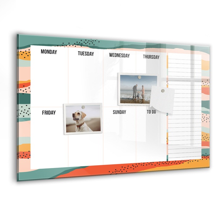 Tabla magnetica, Coloray, Planificator retro al saptamanii, Multicolor, 60 x 40 cm, Magneti, Marker negru, 010640700010300088535