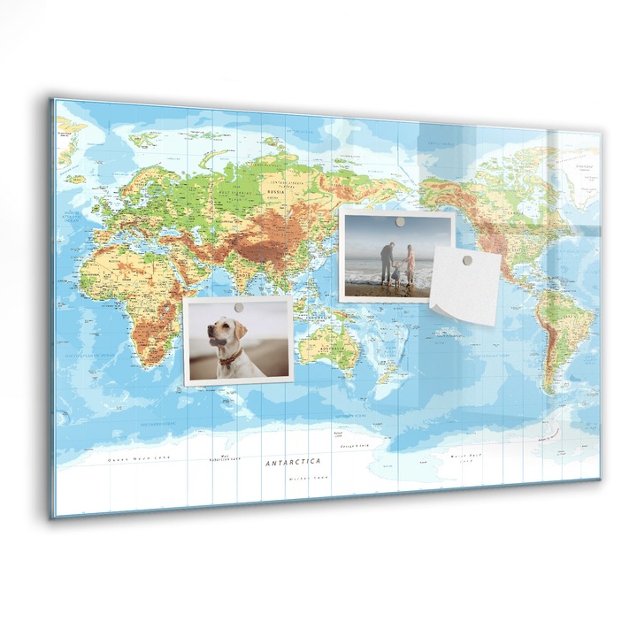 Tabla magnetica, Coloray, Harta fizica a lumii, Multicolor, 60 x 40 cm, Magneti, Marker negru, 010640700010300088520