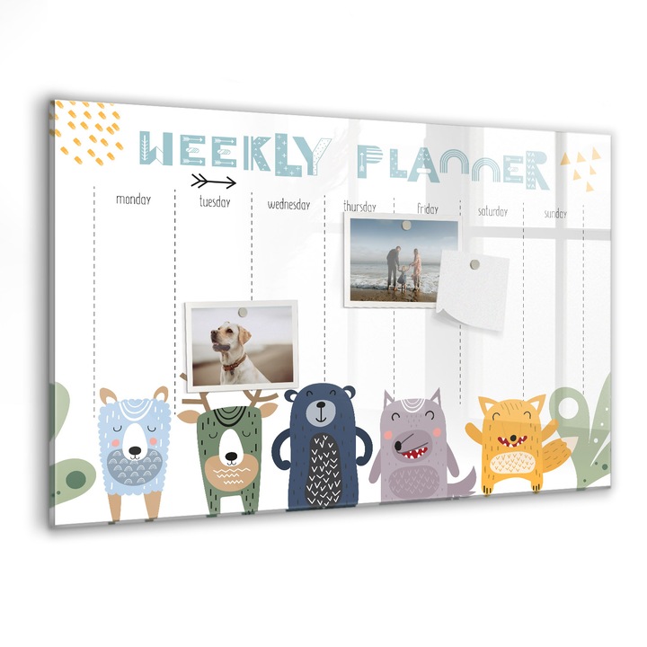 Tabla magnetica, Coloray, Planificator saptamanal pentru copii, Multicolor, 60 x 40 cm, Magneti, Marker negru, 010640700010300088482