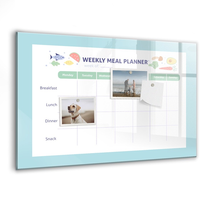 Tabla magnetica, Coloray, Planificator de masa, Albastru, 60 x 40 cm, Magneti, Marker negru, 010640700010300088470