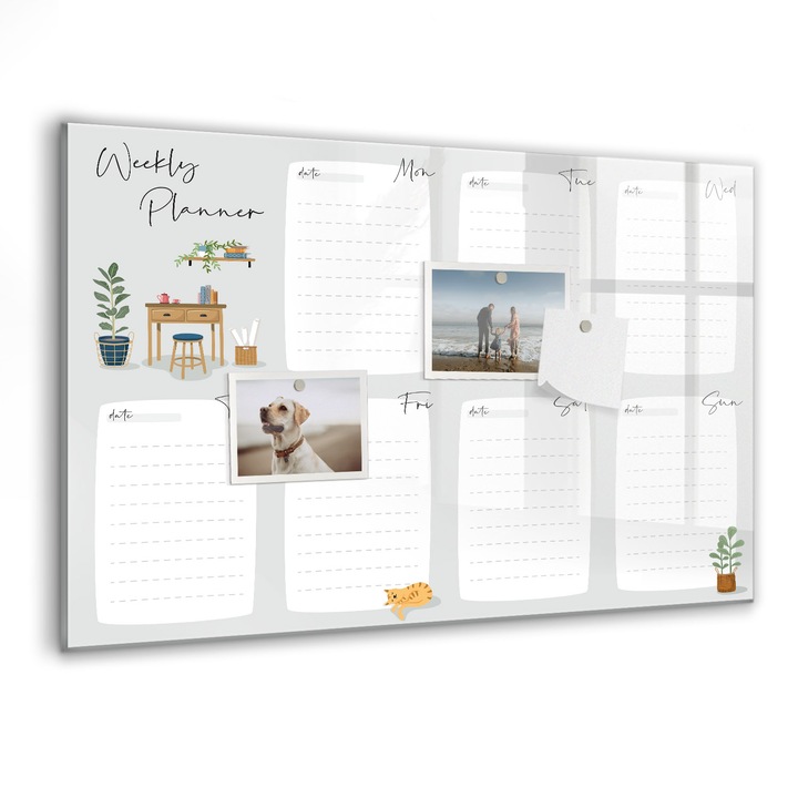 Tabla magnetica, Coloray, Un planificator confortabil timp de o saptamana, Multicolor, 60 x 40 cm, Magneti, Marker negru, 010640700010300088447