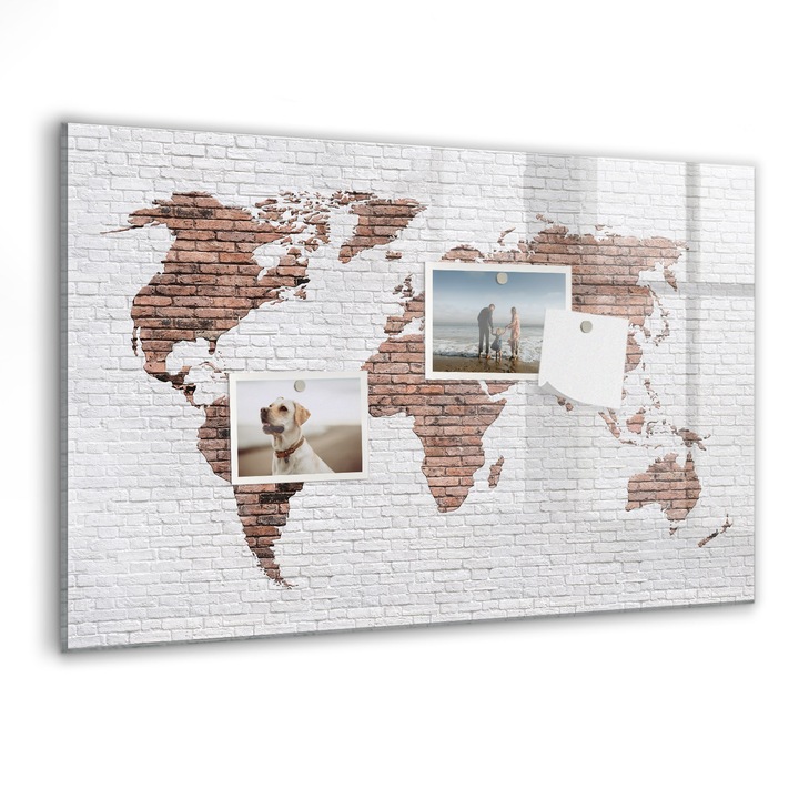 Tabla magnetica, Coloray, Harta din caramida a lumii, Multicolor, 60 x 40 cm, Magneti, Marker negru, 010640700010300088440