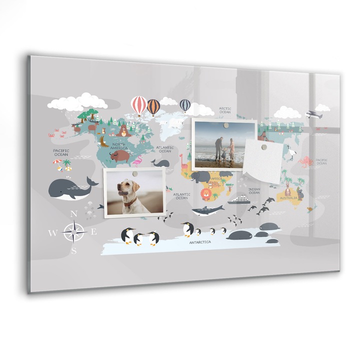 Tabla magnetica, Coloray, Harta de desene animate, Multicolor, 60 x 40 cm, Magneti, Marker negru, 010640700010300088436