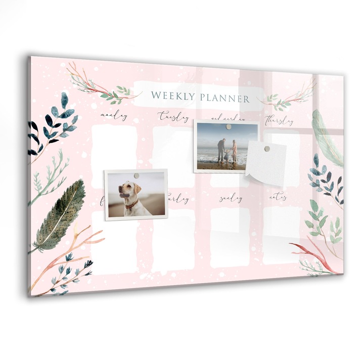 Tabla magnetica, Coloray, Planificator saptamanal fermecator, Roz, 60 x 40 cm, Magneti, Marker negru, 010640700010300260222