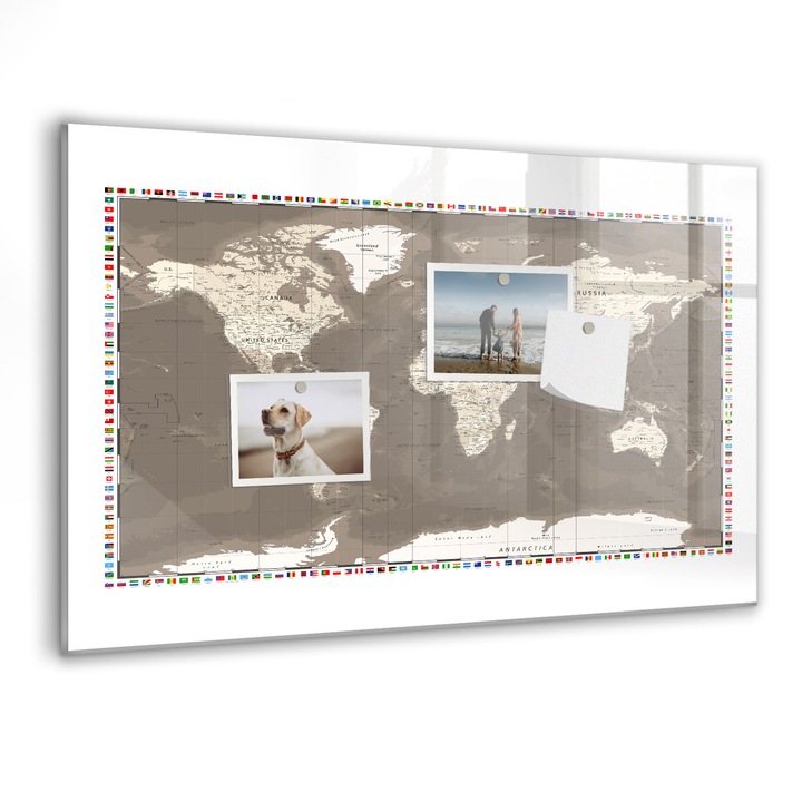 Tabla magnetica, Coloray, Harta lumii maro, Maro, 60 x 40 cm, Magneti, Marker negru, 010640700010300088406