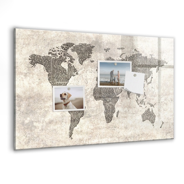 Tabla magnetica, Coloray, Ziarul de harta mondiala, Gri bej, 60 x 40 cm, Magneti, Marker negru, 010640700010300088408