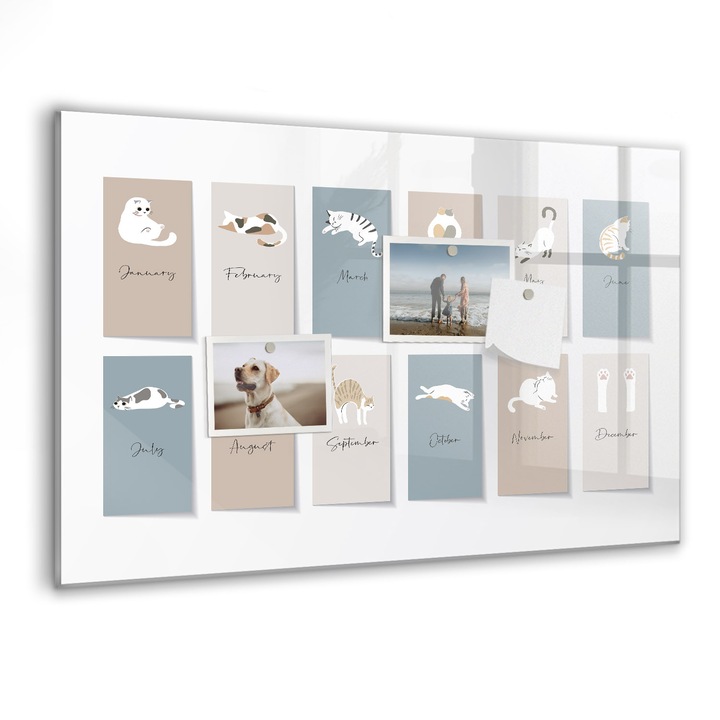 Tabla magnetica, Coloray, Calendar de pisici, Gri bej, 60 x 40 cm, Magneti, Marker negru, 010640700010300088374