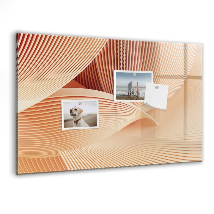 Tabla magnetica, Coloray, Modelul de abstractizare a valurilor, Portocaliu, 60 x 40 cm, Magneti, Marker negru, 010640700010300088394