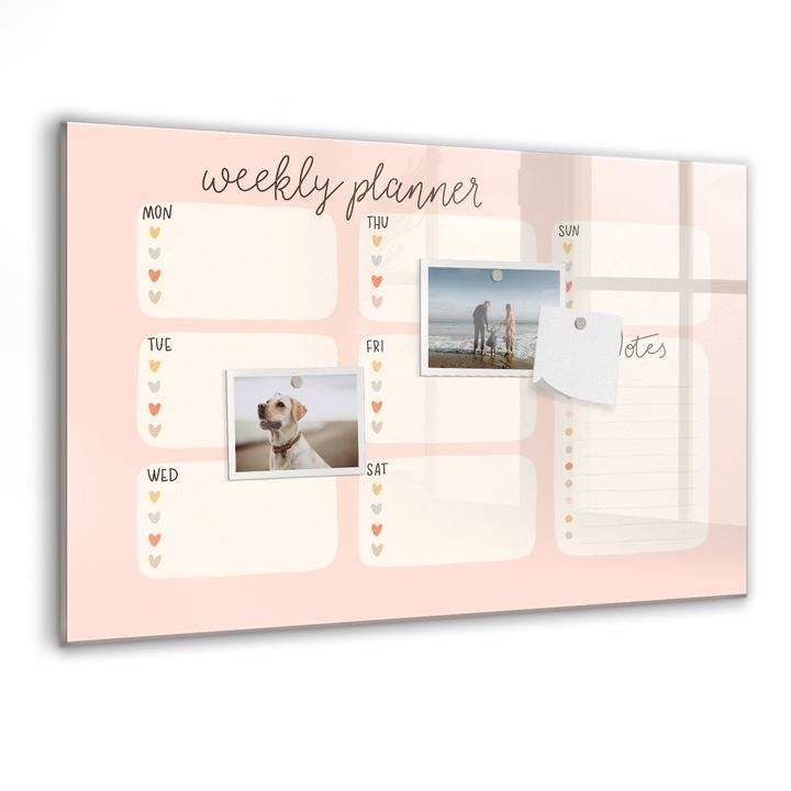 Tabla magnetica, Coloray, Planificator saptamanal fermecator, Roz, 60 x 40 cm, Magneti, Marker negru, 010640700010300260235