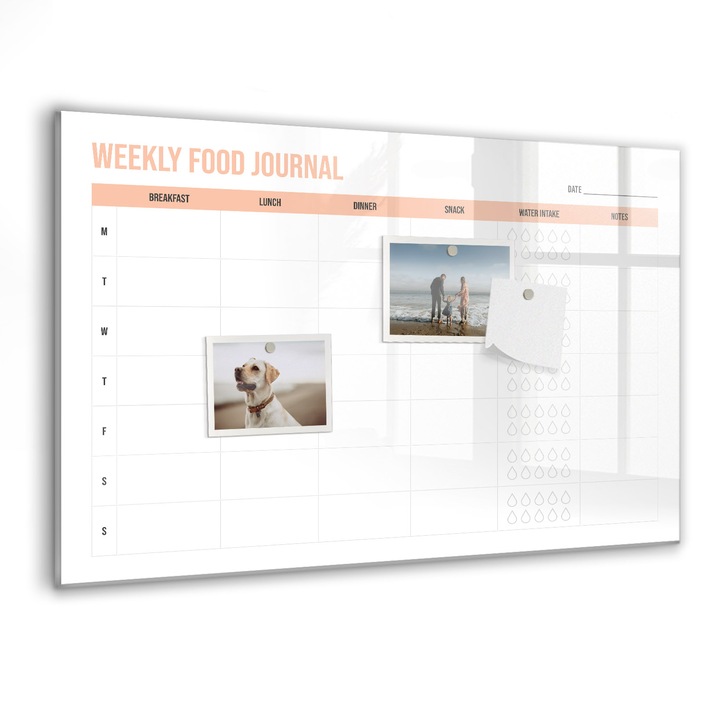 Tabla magnetica, Coloray, Planificator saptamanal de masa, Portocaliu, 60 x 40 cm, Magneti, Marker negru, 010640700010300260233