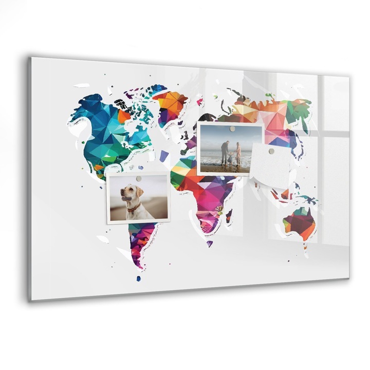 Tabla magnetica, Coloray, Harta lumii a triunghiului, Multicolor, 60 x 40 cm, Magneti, Marker negru, 010640700010300088298