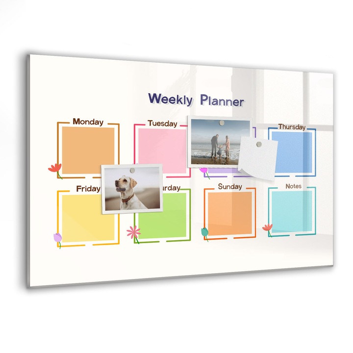 Tabla magnetica, Coloray, Planificator saptamanal, Multicolor, 60 x 40 cm, Magneti, Marker negru, 010640700010300088293