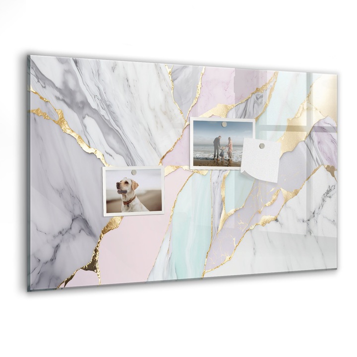 Tabla magnetica, Coloray, Model de marmura, Multicolor, 60 x 40 cm, Magneti, Marker negru, 010640700010300088291