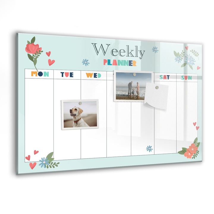 Tabla magnetica, Coloray, Planificator saptamanal, Verde, 60 x 40 cm, Magneti, Marker negru, 010640700010300088365