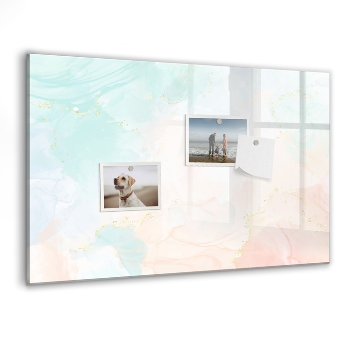 Tabla magnetica, Coloray, Marmura de acuarela, Multicolor, 60 x 40 cm, Magneti, Marker negru, 010640700010300088259