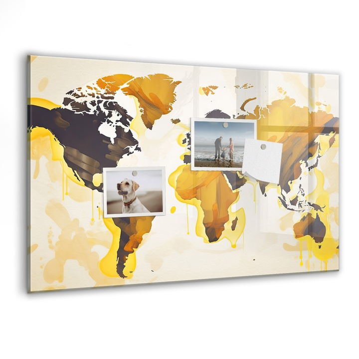 Tabla magnetica, Coloray, Abstractia hartii mondiale, Galben, 60 x 40 cm, Magneti, Marker negru, 010640700010300088262