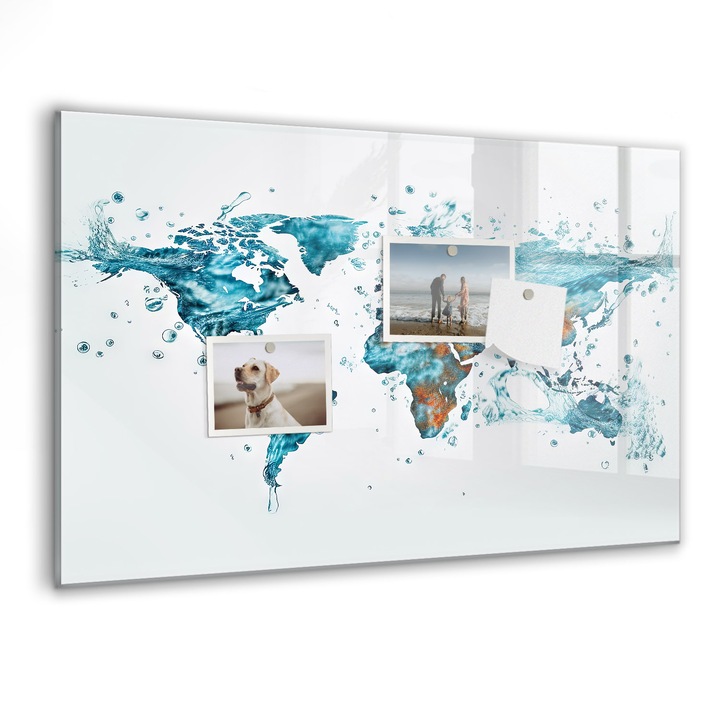 Tabla magnetica, Coloray, Harta apei lumii, Turcoaz, 60 x 40 cm, Magneti, Marker negru, 010640700010300088265