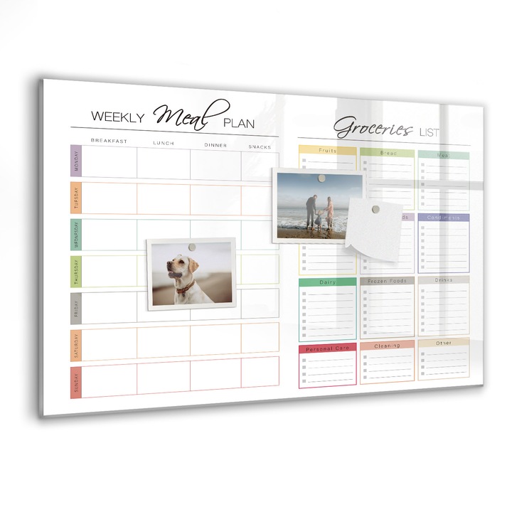 Tabla magnetica, Coloray, Meniu saptamanal, Multicolor, 60 x 40 cm, Magneti, Marker negru, 010640700010300260238