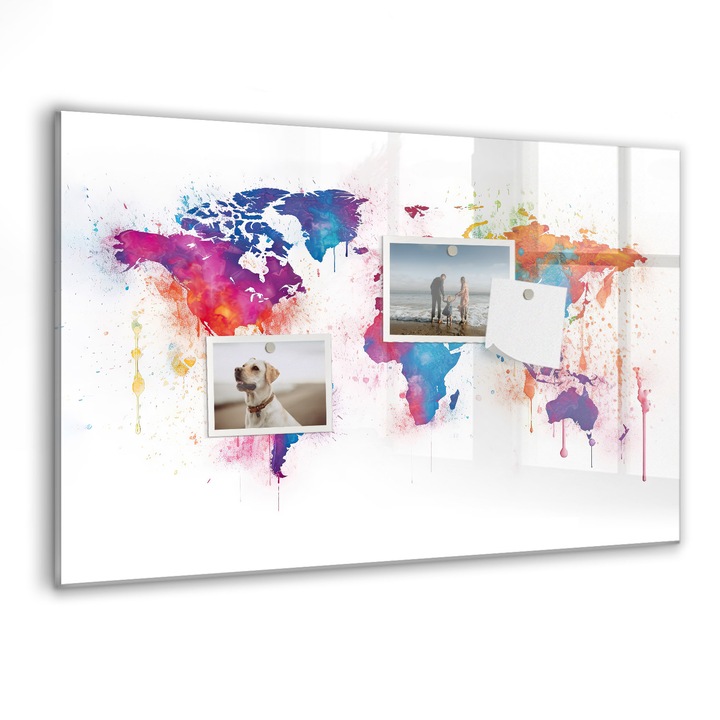 Tabla magnetica, Coloray, harta lumii, Multicolor, 60 x 40 cm, Magneti, Marker negru, 010640700010300088261