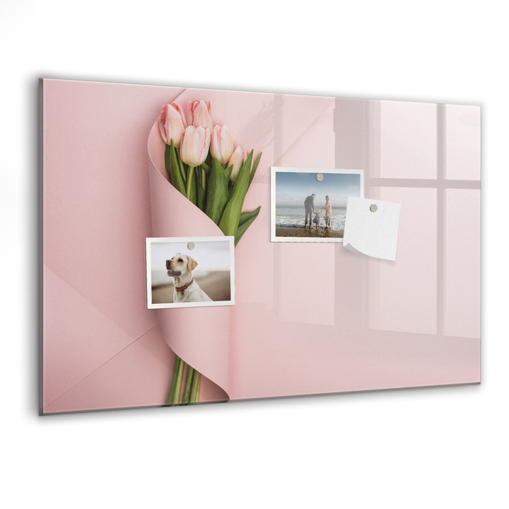 Tabla magnetica, Coloray, Buchet de flori, Roz, 60 x 40 cm, Magneti, Marker negru, 010640700010300088498