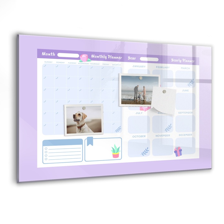 Tabla magnetica, Coloray, Planificator anual roz, Roz, 60 x 40 cm, Magneti, Marker negru, 010640700010300088454