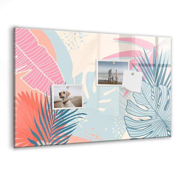 Tabla magnetica, Coloray, Frunze pastelate, Multicolor, 60 x 40 cm, Magneti, Marker negru, 010640700010300088483