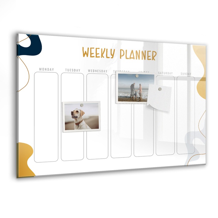 Tabla magnetica, Coloray, Planificator saptamanal, Alb, 60 x 40 cm, Magneti, Marker negru, 010640700010300088410