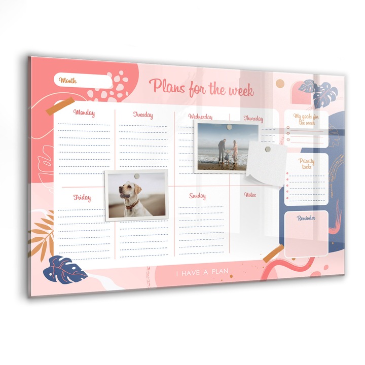 Tabla magnetica, Coloray, Planul saptamanii, Multicolor, 60 x 40 cm, Magneti, Marker negru, 010640700010300088505