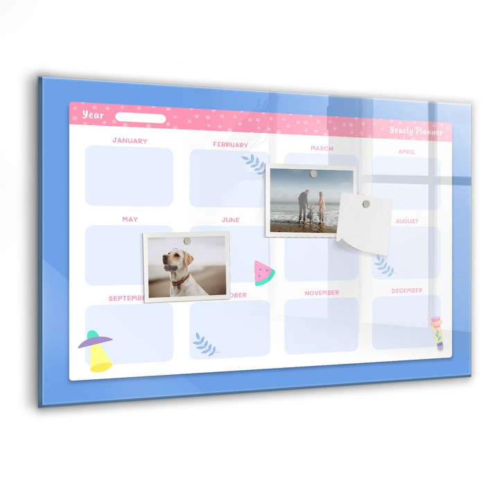 Tabla magnetica, Coloray, Planificator lunar, Albastru, 60 x 40 cm, Magneti, Marker negru, 010640700010300088461