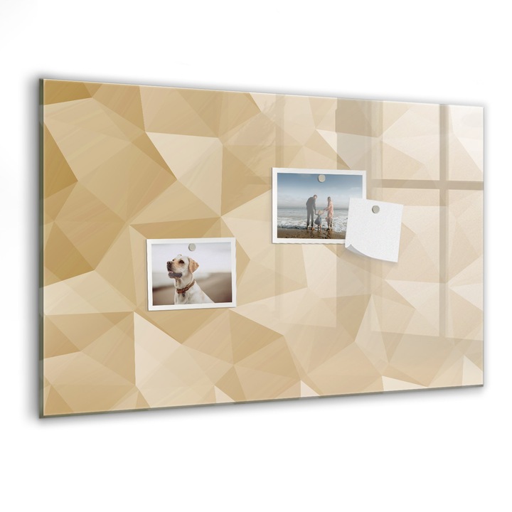 Tabla magnetica, Coloray, Abstractia triunghiurilor, Galben, 60 x 40 cm, Magneti, Marker negru, 010640700010300088562