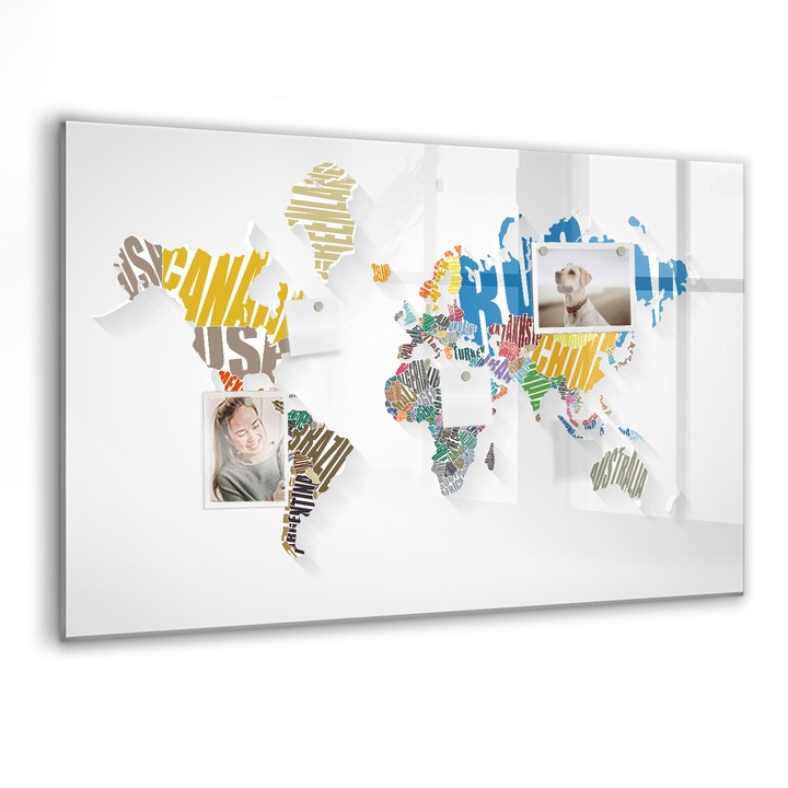 Tabla magnetica, Coloray, Harta textuala a lumii, Multicolor, 90 x 60 cm, Magneti, Marker negru, 010640700060300088247