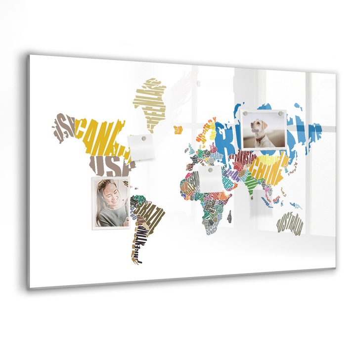 Tabla magnetica, Coloray, Harta textuala a lumii, Multicolor, 90 x 60 cm, Magneti, Marker negru, 010640700060300088246