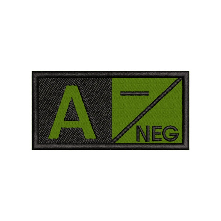 Emblema militara brodata, Grupa sanguina A negativ, 7x3, 5 cm, Velcro