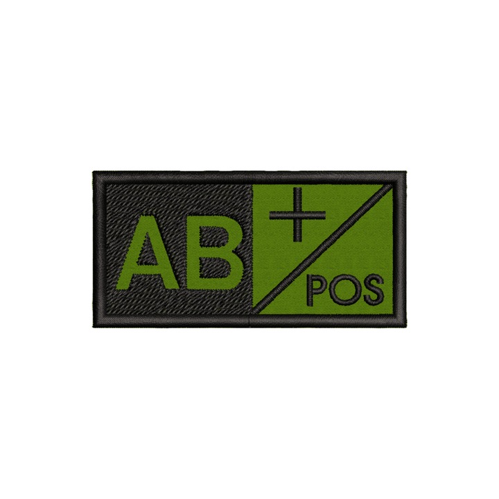 Emblema militara brodata, Grupa sanguina AB pozitiv, 7x3, 5 cm, Velcro
