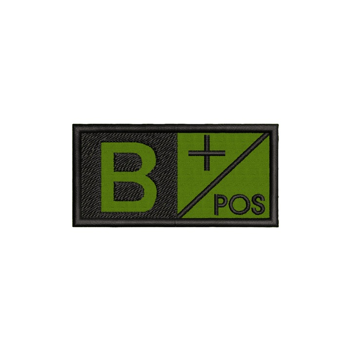 Emblema militara brodata, Grupa sanguina B pozitiv, 7x3, 5 cm, Velcro