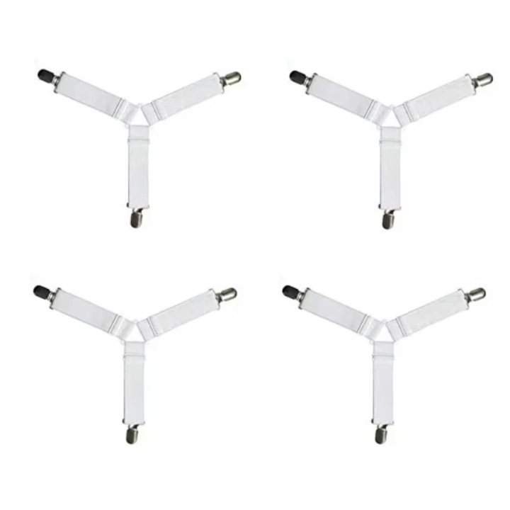Set 4 Cleme Fixare Cearceaf Premium SUPER TRENDS®, Triunghiulare Elastice, Dimensiune Ajustabila