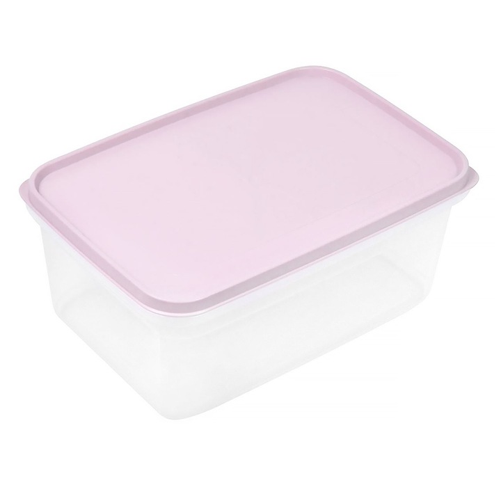 Caserola alimente din plastic transparent cu capac roz Shopiens®, 4.5 L