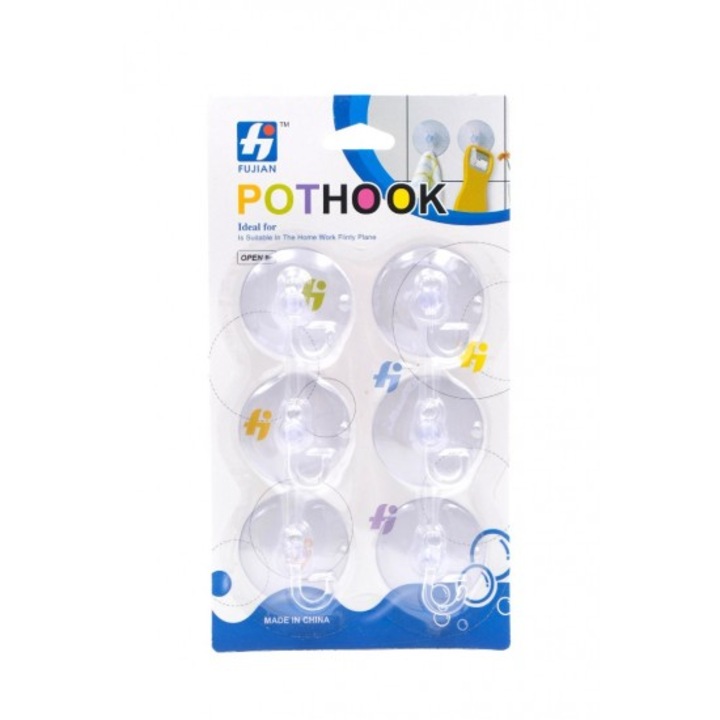 Комплект от 6 закачалки, самозалепващи се, влагоустойчиви, тегло 4 кг, прозрачни, диаметър: 5 см