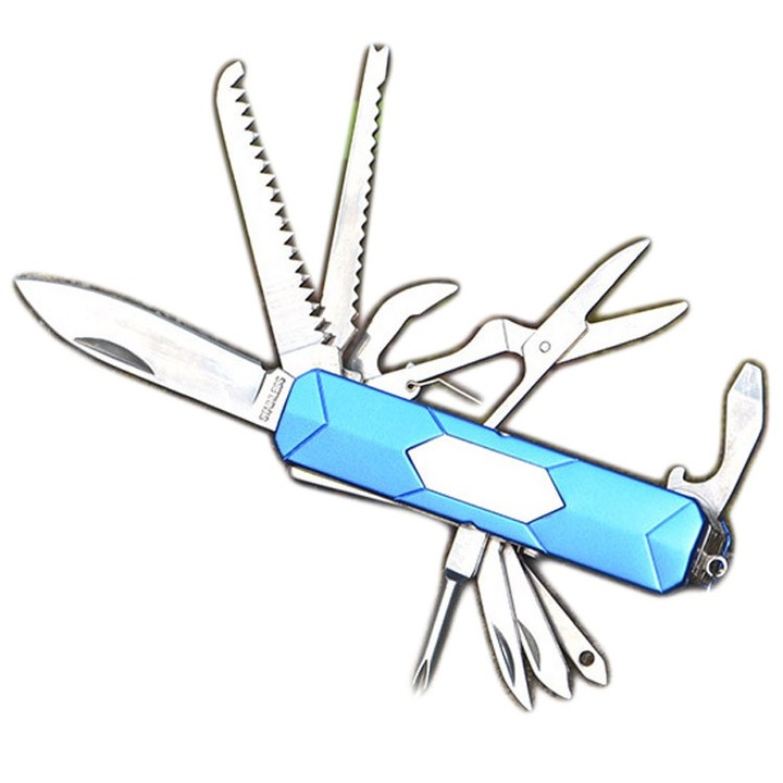 Briceag Multifunctional, 90x19x22 mm, Otel Inoxidabil, 12 in 1, albastru, Dalimag
