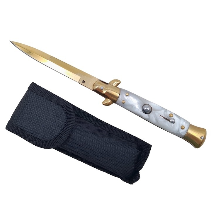 Briceag Stiletto Alb Perlat, 23 cm, Auriu