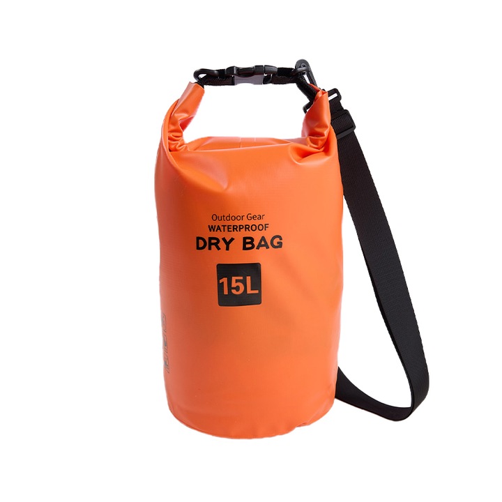Többfunkciós vízálló táska, 500D PVC háló, vállpánt, strandra vagy túrázásra, por- és nedvességálló, 15L, narancssárga