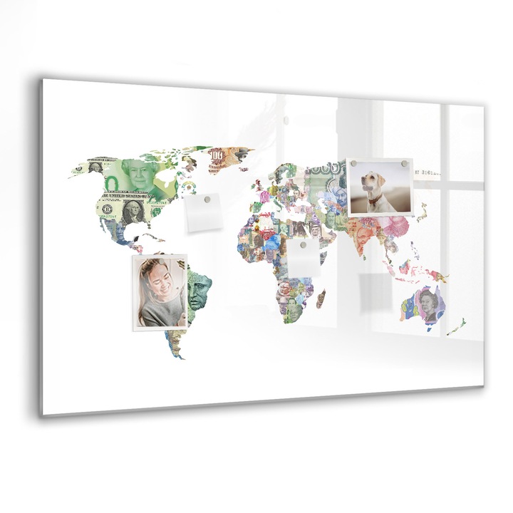 Tabla magnetica, Coloray, Harta mondiala a hartii, Multicolor, 90 x 60 cm, Magneti, Marker negru, 010640700060300088734