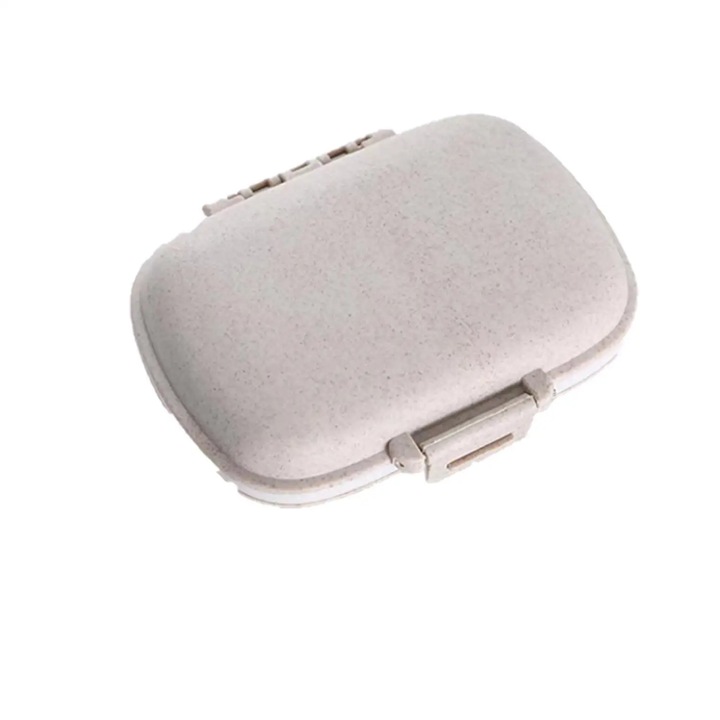 Кутия за съхранение на лекарства, Пластмаса, 8 отделения, Бежова