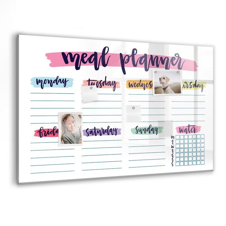 Tabla magnetica, Coloray, Meniu saptamanal, Multicolor, 90 x 60 cm, Magneti, Marker negru, 010640700060300260211