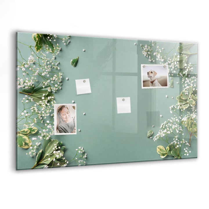 Tabla magnetica, Coloray, Flori delicate, Verde, 90 x 60 cm, Magneti, Marker negru, 010640700060300088573