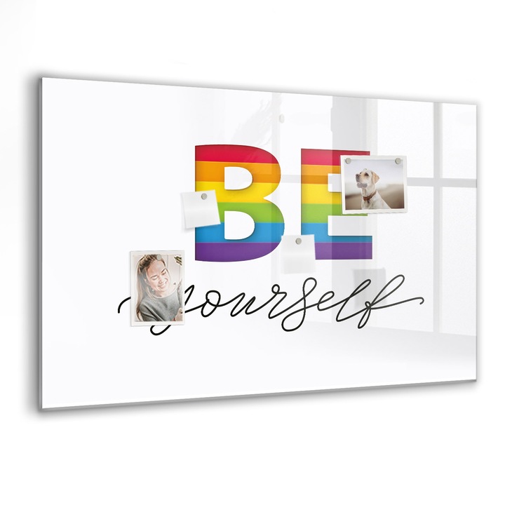 Tabla magnetica, Coloray, Inscriptia fii tu insuti, Multicolor, 90 x 60 cm, Magneti, Marker negru, 010640700060300088585