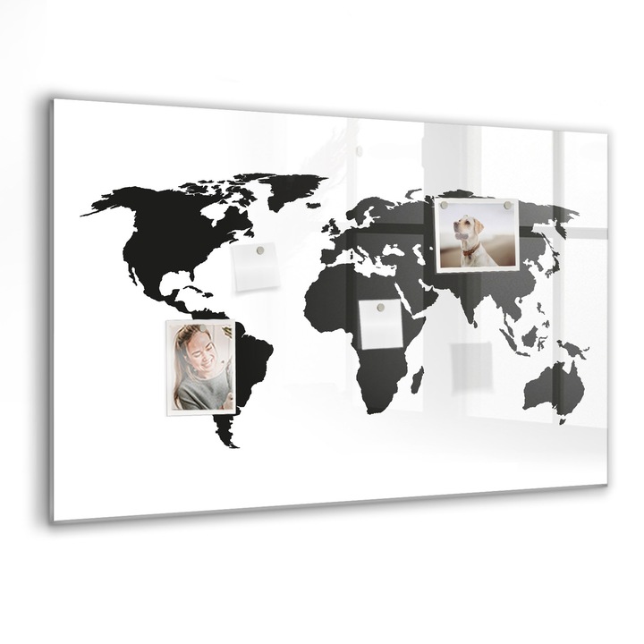 Tabla magnetica, Coloray, Harta neagra a lumii, Negru, 90 x 60 cm, Magneti, Marker negru, 010640700060300088584