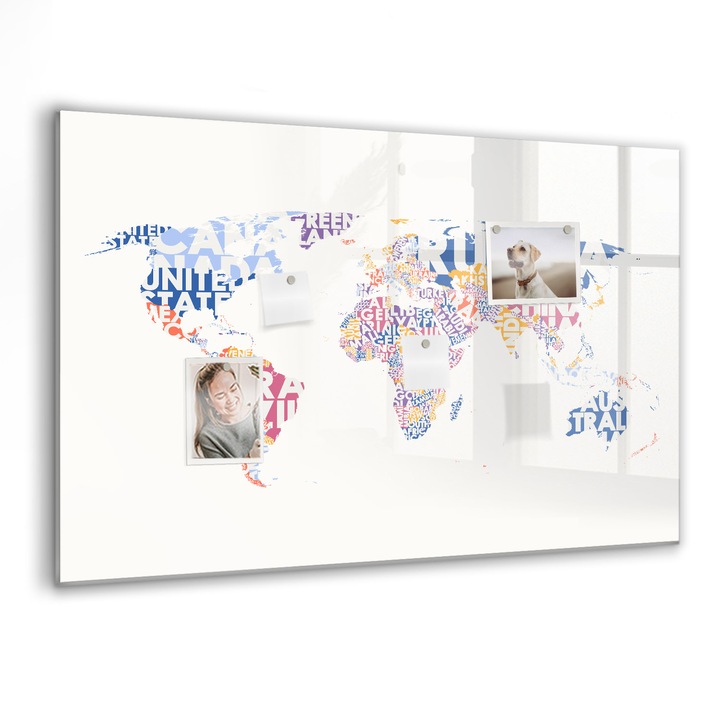 Tabla magnetica, Coloray, Tari de harta mondiala, Multicolor, 90 x 60 cm, Magneti, Marker negru, 010640700060300088566